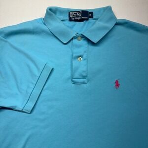 Polo Ralph Lauren Polo Shirt Men Small Blue Aqua Pink Pony Classic Cotton Preppy